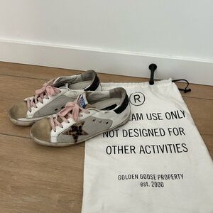 Golden Goose Superstar Sneakers with Pink and Brown Accents